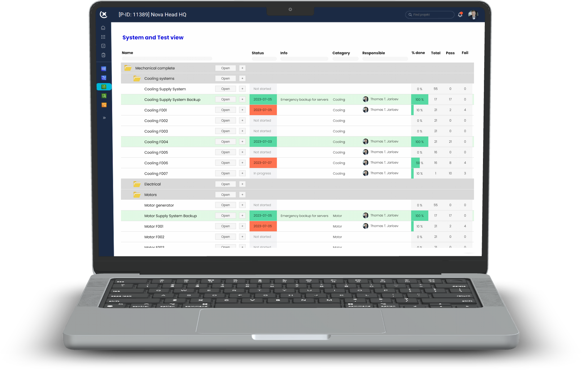 System and test view with multiple installations in a test plan.